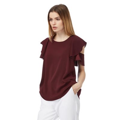Dark red frilled sleeve top